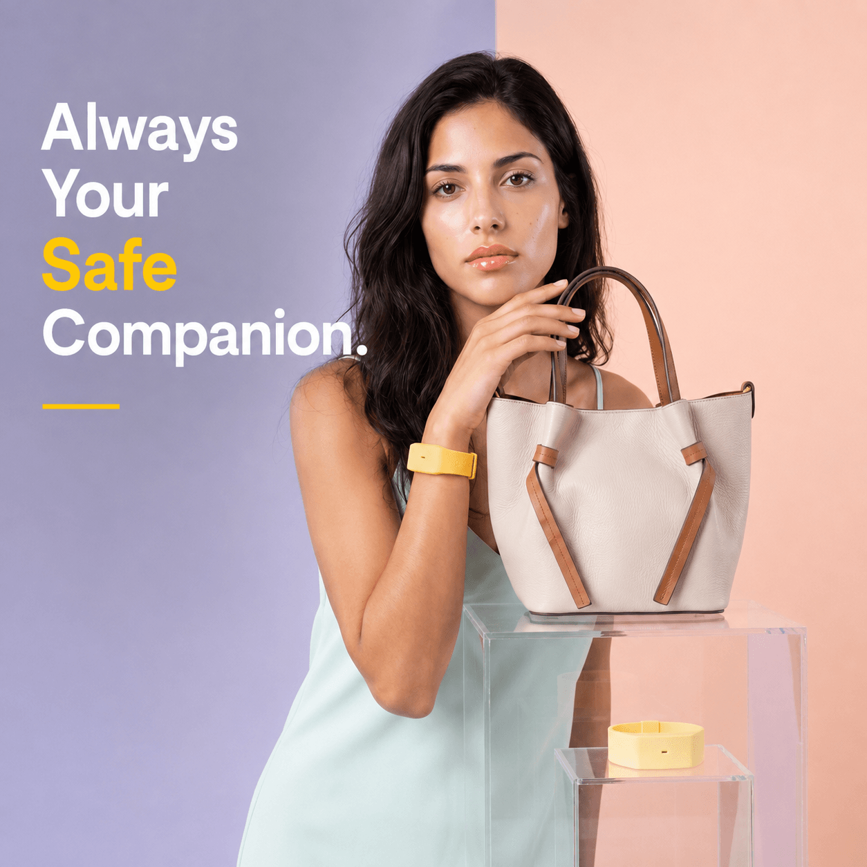 Always your Safe Companion — woman with LeTuscany bag and Safe Band