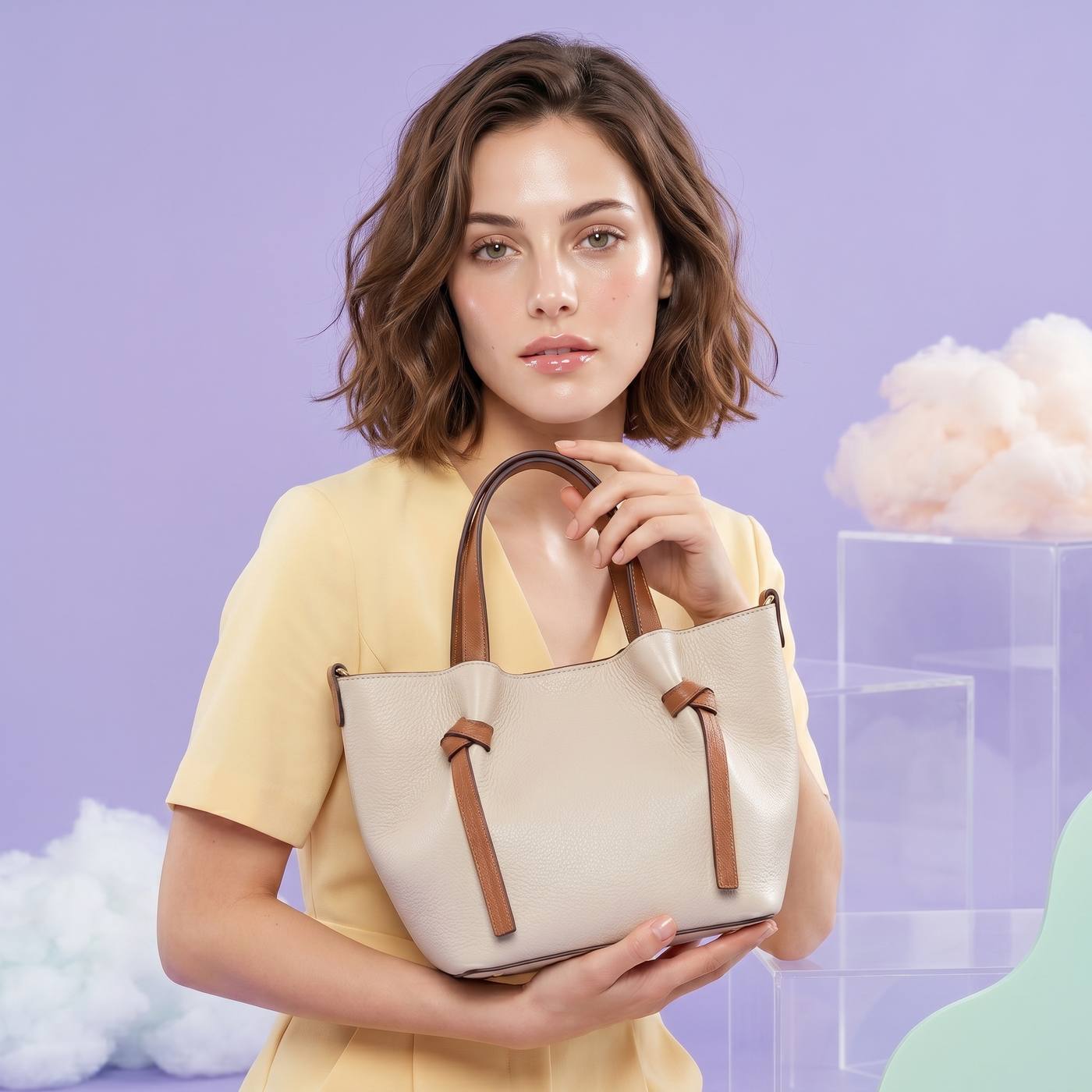 Italian Leather Mini Tote Beige